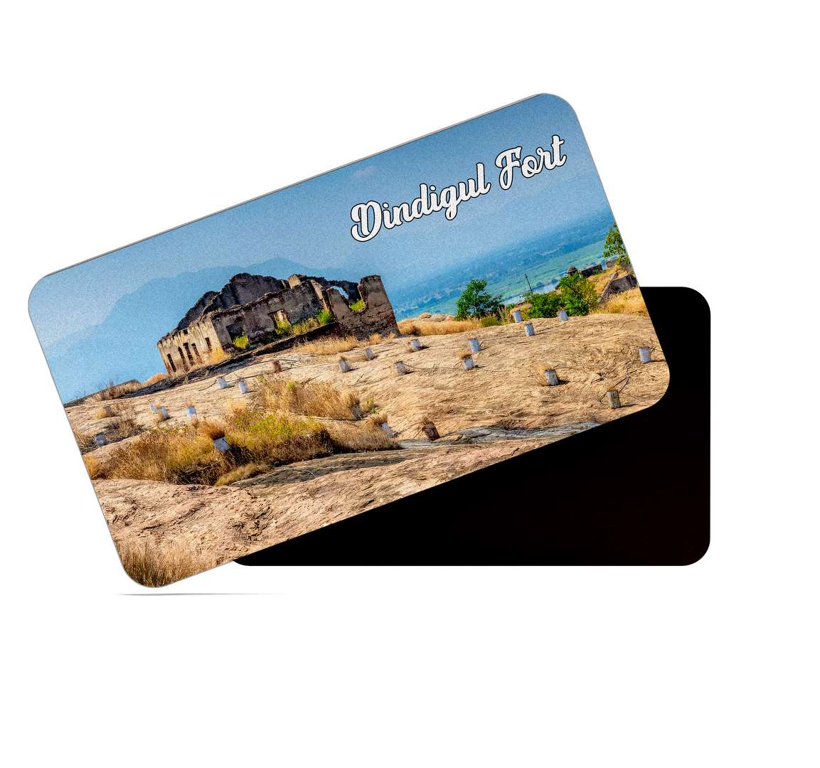 dhcrafts Multicolor Tamil Nadu Dindigul Fort Design Rectangular Rubber Matte Finish Fridge Magnet / Magnetic Card Pack of 1 (8.6cm x 5.4cm)